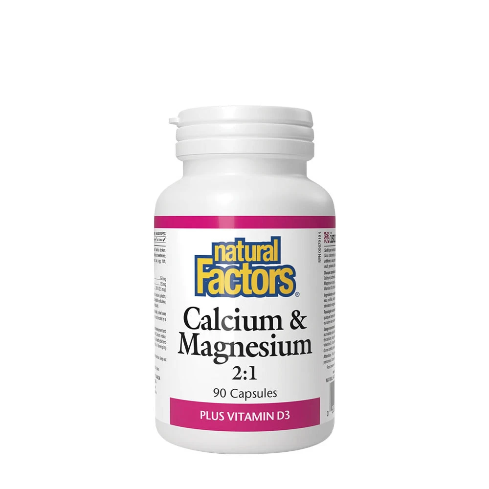 Natural Factors Calcium & Magnesium 2:1 Plus Vitamin D3 (90 Capsules) - Eco Supplements CZ
