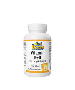 Natural Factors Vitamin K+D 120 mcg & 1000 IU (120 Softgels) - Eco Supplements CZ