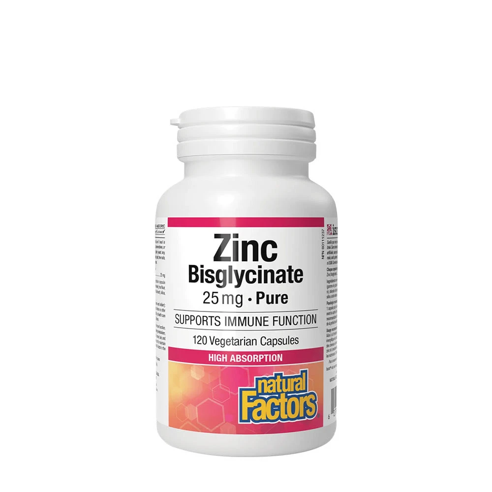 Natural Factors Zinc Bisglycinate 25 mg (120 Capsules) - Eco Supplements CZ