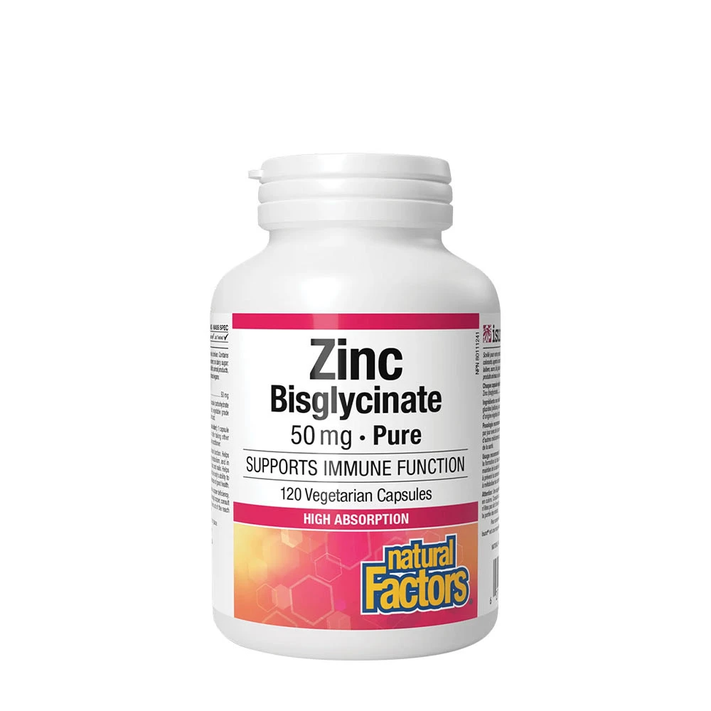 Natural Factors Zinc Bisglycinate 50 mg (120 Capsules) - Eco Supplements CZ
