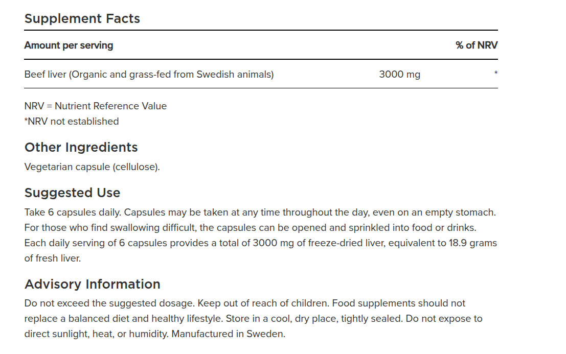 Nordic Kings 100% Grass-Fed Organic Beef Liver 180 Kapsle - Obrázek 2