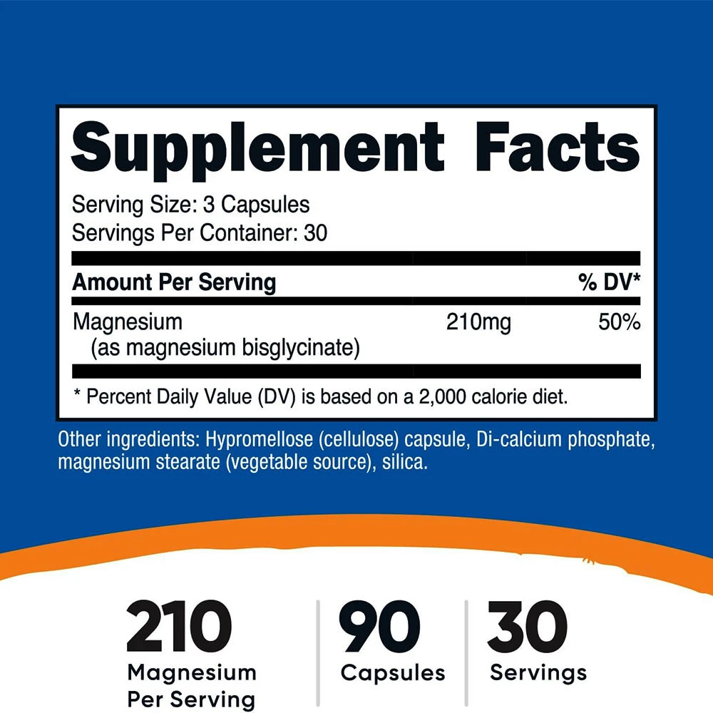 Nutricost Magnesium Glycinate 210 mg 90 Kapsle - Obrázek 2