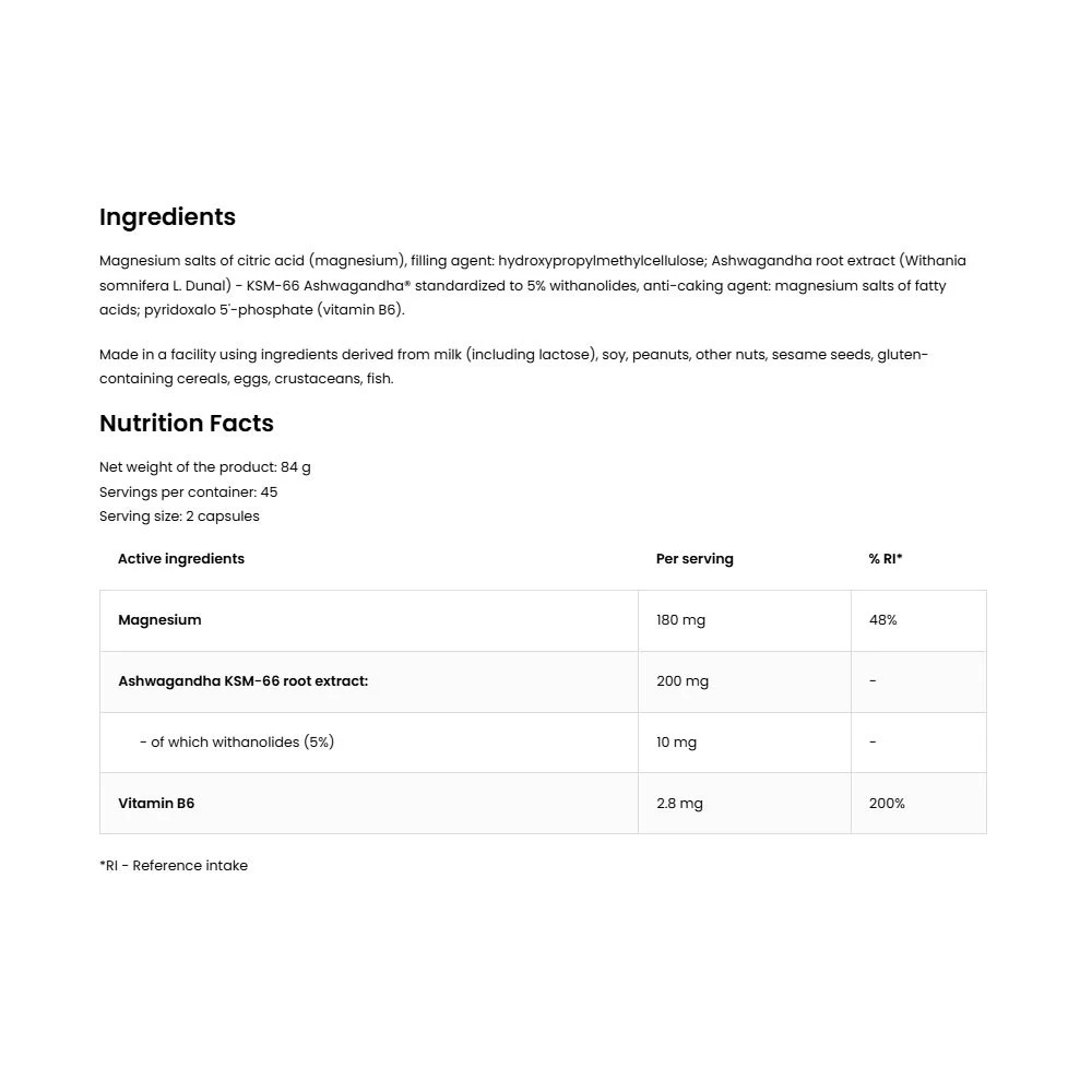 Ostrovit KSM-66 Ashwagandha + Magnesium + B6 P-5-P 90 Kapsle - Obrázek 2