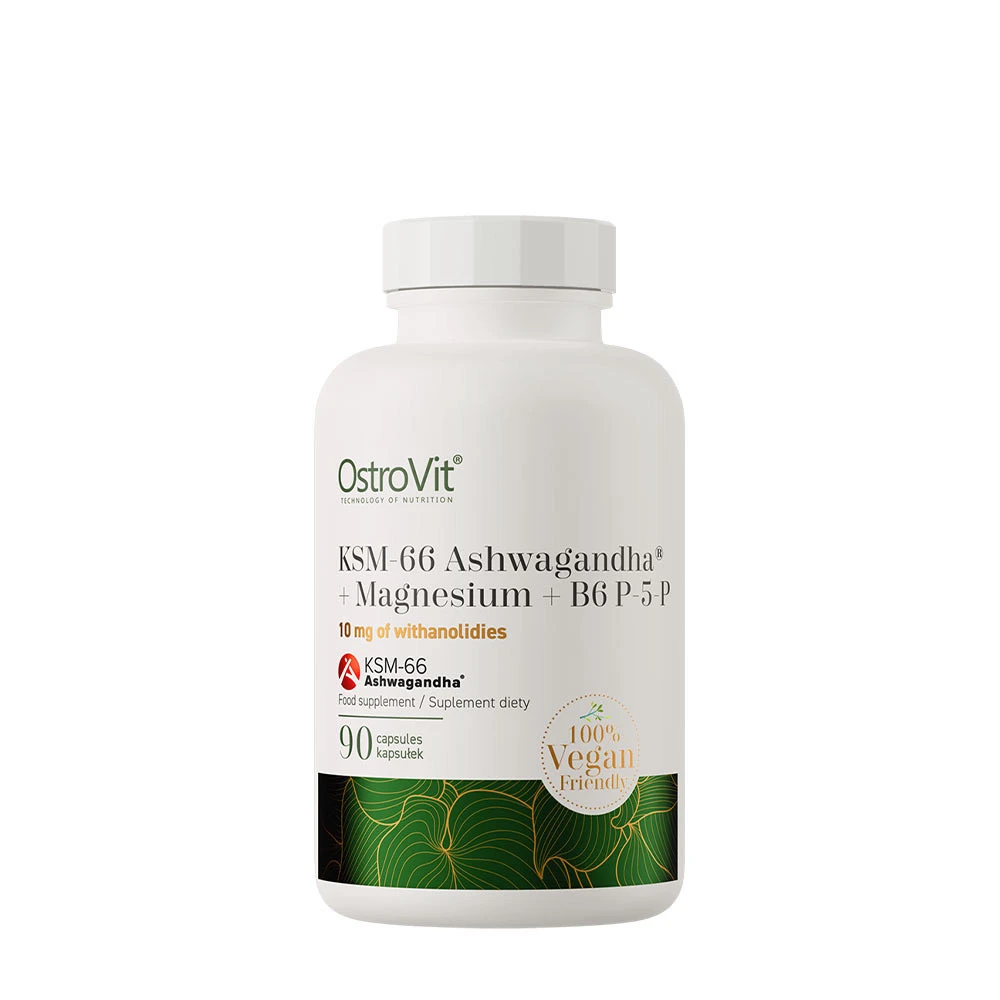 Ostrovit KSM-66 Ashwagandha® + Magnesium + B6 P-5-P (90 Veg Capsules) - Eco Supplements CZ