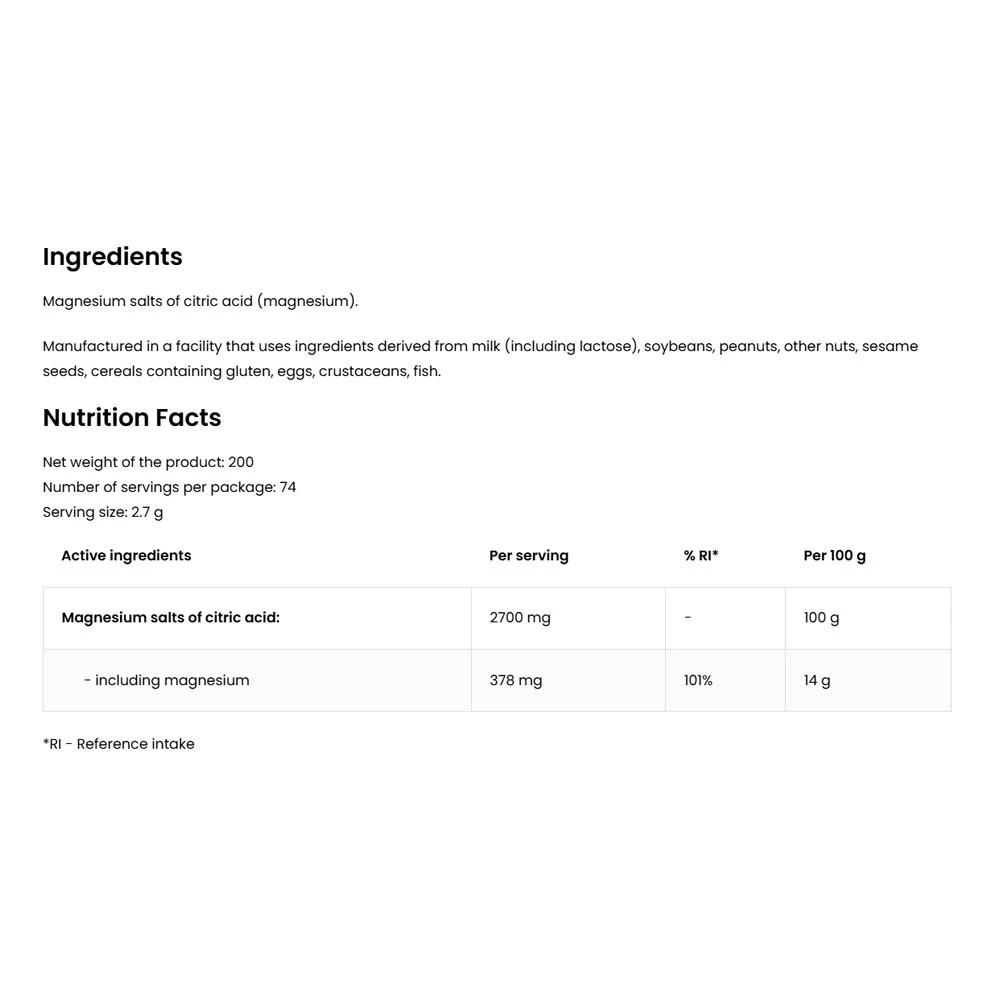 Ostrovit Magnesium Citrate 200 g Přírodní - Obrázek 2