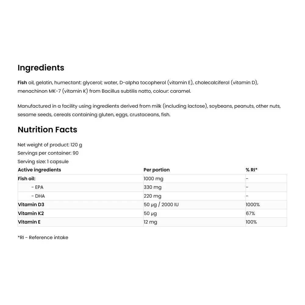 Ostrovit Omega 3 D3 + K2 90 Kapsle - Obrázek 2
