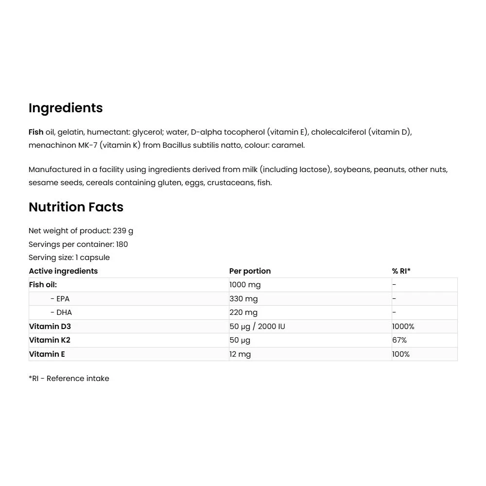 Ostrovit Omega 3 D3+K2 180 Kapsle - Obrázek 2
