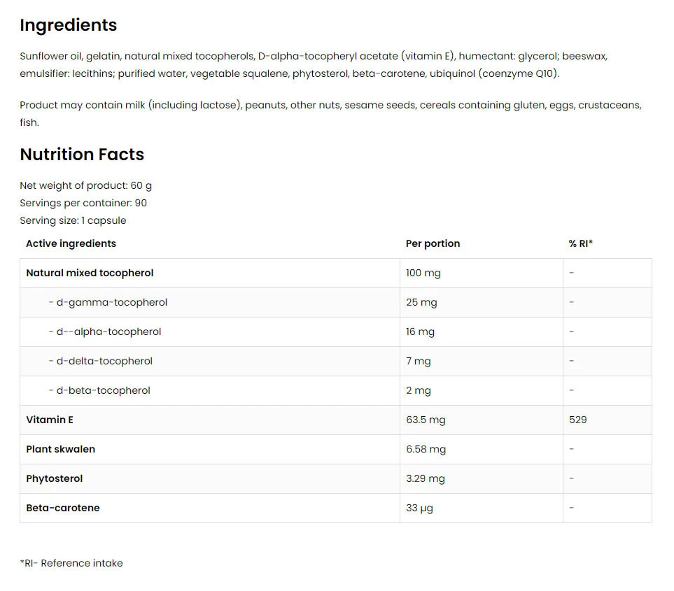 Ostrovit Vitamin E Natural Tocopherols Complex 90 Kapsle - Obrázek 2