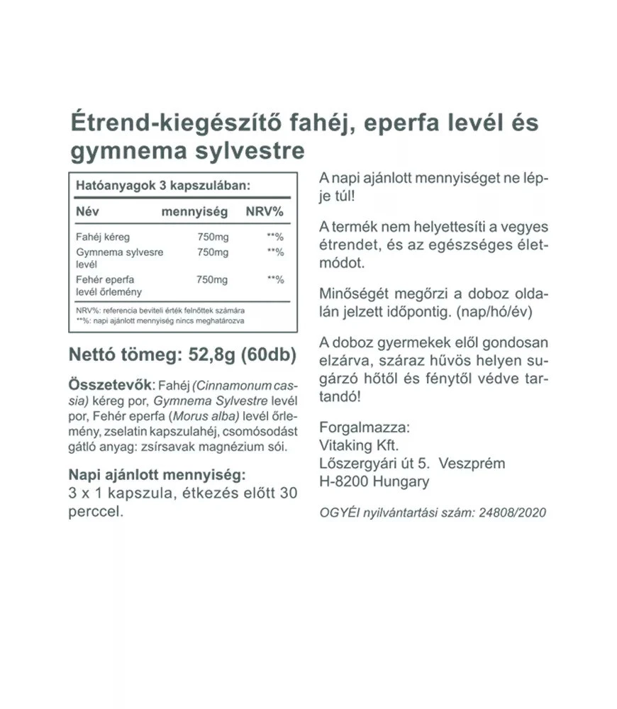 Vitaking Gymnemax + Mulberry and Cinnamon 750 mg 60 Kapsle - Obrázek 2