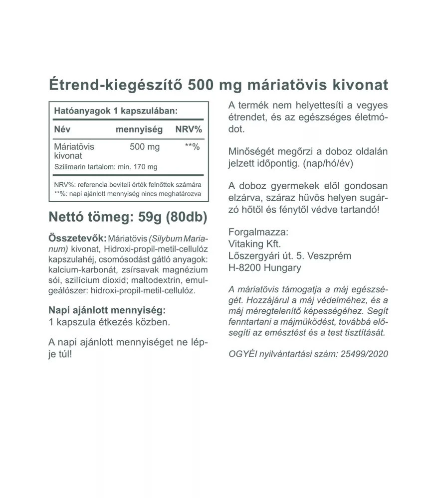 Vitaking Milk Thistle Extrakt 500 mg Kapsle 80 ks - Obrázek 2