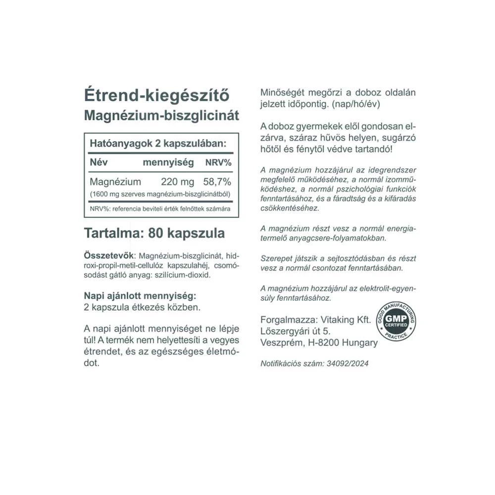 Vitaking Organic Magnesium Bisglycinate 80 Kapsle - Obrázek 2