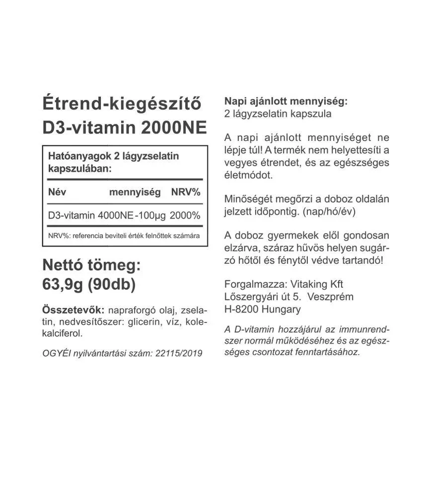 Vitaking Vitamin D-2000 90 Softgelů - Obrázek 2