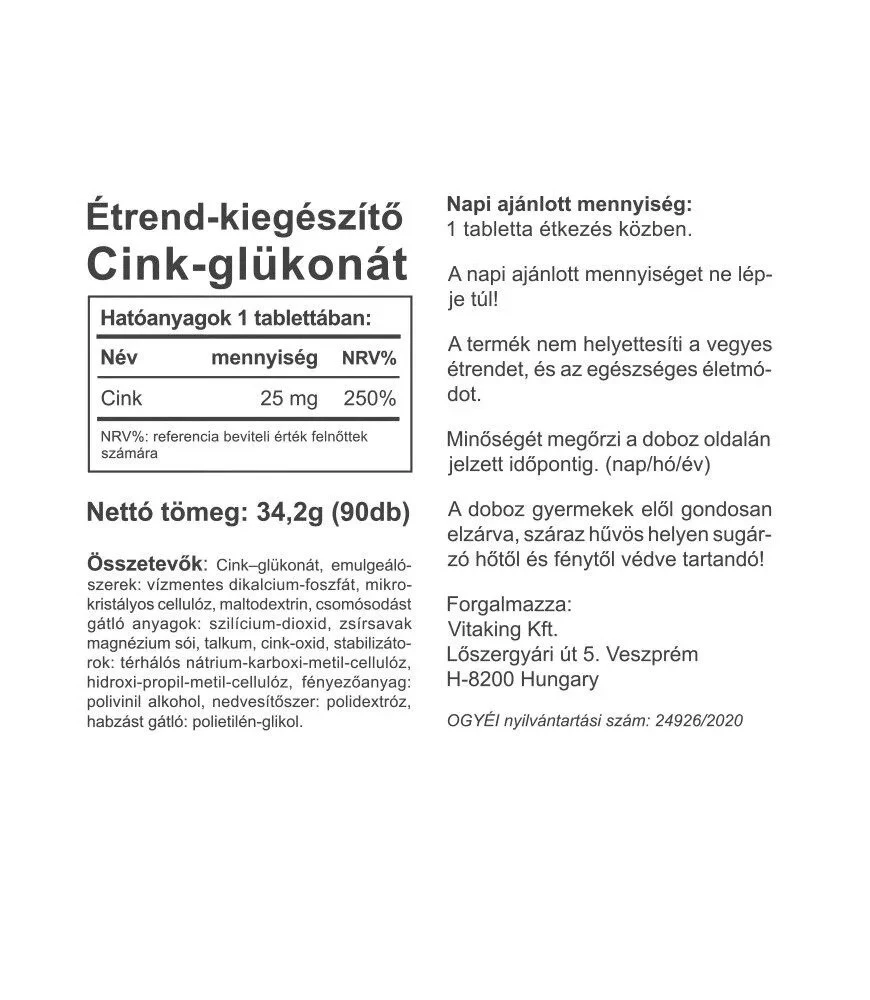 Vitaking Zinc Gluconate 25 mg Tablety 90 ks - Obrázek 2